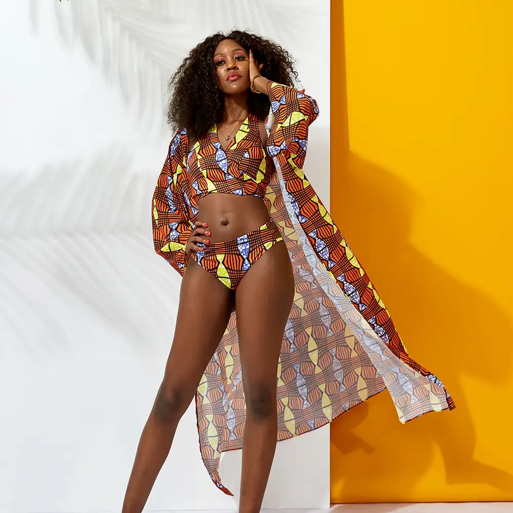 Hot Selling Summer Brand Design Afrikanischer Druck 3 Stück Sets Bade bekleidung Beach wear hochwertige Großhandel für Damen