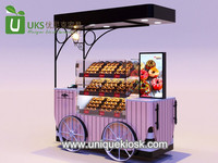 Attraktiver rosa Donut-Wagen, mobiles Brotstand-Design mit Glasvitrine, praktischer Fast-Food-Stand, Kuchenstand, Mall-RMU-Idee