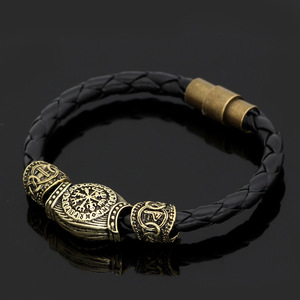 Bracelet Viking Nordique Odin Symbole Main Chaine Cuir Homme Femme Perles Runes Argent Antique Alliage Bijoux Gros Yiwu Cadeau - Product Image 3