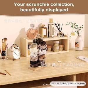 Wooden Double Layer Hair Tie And Jewelry Organizer For Desktop <b>Dressing</b> <b>Table</b> Bracelet Necklace <b>Storage</b> Shelf Solid Wood - Product Image 3