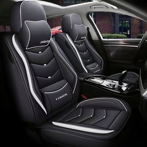 Housse de siège de voiture Slohy élégante en similicuir, pièce unique avant, toutes saisons, noire avec surpiqûres rouges - Product Image 3