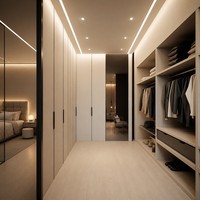Sistema de Armario Empotrado de Madera, Armario de Esquina Personalizado, Sistema de Armario Moderno para Dormitorio, Armario con Cajones