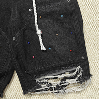 Shorts en jean respirants personnalisés avec logo en cristal pour homme, style streetwear, coupe droite, vintage, double taille, effet vieilli