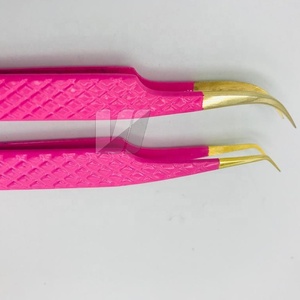 Pince à épiler d'extension de cils en acier inoxydable japonais de haute qualité rose avec pointe dorée et logo personnalisé - Product Image 5