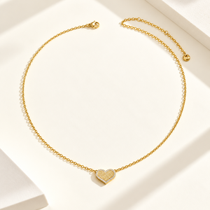 Collier Cœur Texturé en Acier Inoxydable Plaqué Or 14K par Galvanoplastie Sous Vide, Chaîne Réglable 43 + 5 cm, 1,6 x 1,2 cm, 5,7 g - Product Image 1