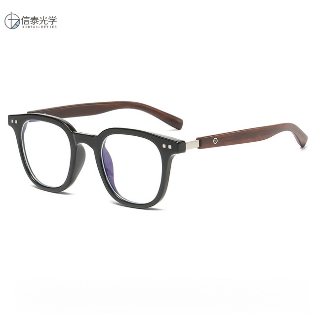 Ultra-Light Slimming Blue Light Blocking TR90  Vintage Wood Grain Oversized Black Frame, Prescription Available Myopia Glasses