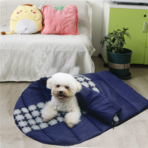 Sac de couchage pour chien à carreaux bleus, lit rectangulaire en fibre de polyester pour animaux de compagnie, pour voyage en plein air, chenil portable étanche pour chien - Product Image 4