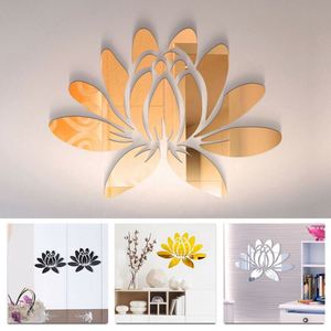 Modern 3D Lotus Mirror <b>Wall</b> <b>Sticker</b> Fashionable Acrylic Self-Adhesive Removable DIY Home Room Decoration Art <b>Wall</b> Art - Product Image 2