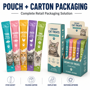 Sachet personnalisé long et étroit pour aliments pour animaux, imprimé, à trois soudures latérales, emballage en pochette adhésive pour friandises pour chats, purée et pâtes pour animaux - Product Image 6