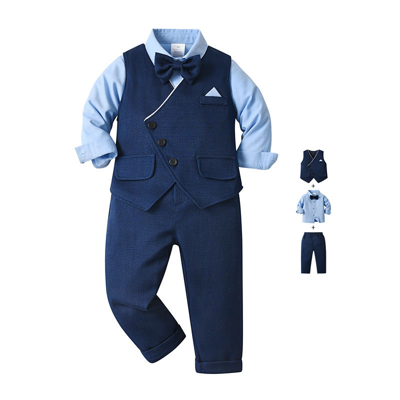 Boys Formal Wedding Set with Vest Bowtie Men's Party Attire ODM