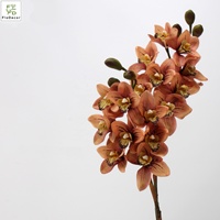 Anggrek Cymbidium Buatan Berkualitas Tinggi 79cm 8 Tangkai, Bunga Lateks Sentuhan Realistis Warna Cokelat DK Musim Gugur untuk Dekorasi Pernikahan, Pesta, dan Rumah