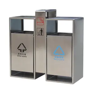 hot sale outdoor street school large steel stand outside dual trash and recycling bin