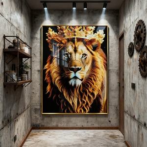 Pintura de Animales Personalizada al por Mayor, Pintura de León para Decoración del Hogar, Nuevo Arte de Pared para Sala de Estar, Pintura de Porcelana de Cristal con LED - Product Image 2