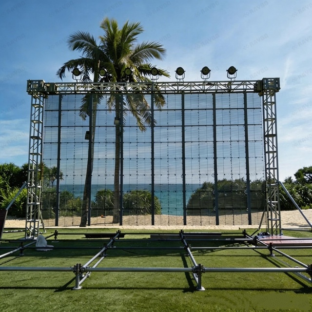 RAYBO Outdoor HD LED Display: 5000-nit Transparent LED Grille Screen Waterproof and Energy-Efficient for Outdoor Event Backdrops