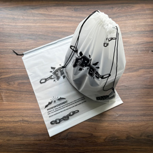 Eco-Friendly Matte PE Drawstring Bags - Custom Printed Frosted <b>Plastic</b> <b>Packaging</b> Bags for Apparel - Product Image 6