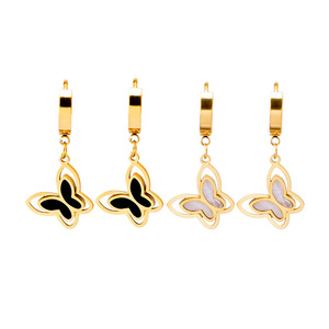 Orecchini in acciaio inossidabile placcato oro 18K orecchini creativi a farfalla in bianco e nero - Product Image 3