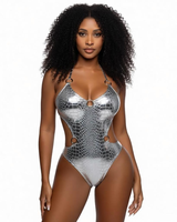 Kostum Karnaval Monokini High Leg 2027 Shiny Metallic O Ring Linked Cutout Push Hollow,  Custom Wholesale Jouvert Outfit Motif Ular