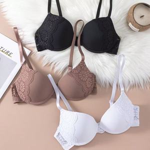 Sujetador con Escote Profundo en V, Talla Americana, Lencería de Encaje Floral para Mujer, Sujetador con Aros y <span class=keywords><strong>Relleno</strong></span>, Espalda Baja - Product Image 1