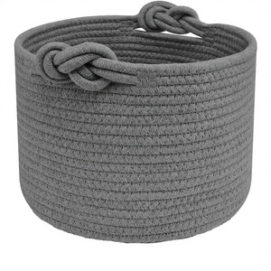 Stuffed Animals <b>Basket</b> Boho Blanket Cotton Rope Flexible Design Home <b>Basket</b> <b>with</b> <b>Lid</b> Organizing Size S for Pets - Product Image 2