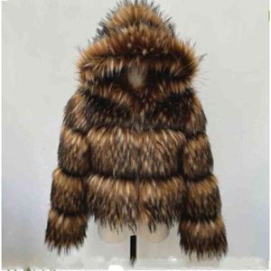 3022 luxe hiver femmes fausse fourrure de lapin manteau grande taille noir marron raton laveur veste courte <span class=keywords><strong>Trench</strong></span> vêtements d'extérieur manteau d'hiver - Product Image 1