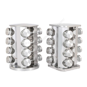 Étagère de rangement rotative en acier inoxydable pour bouteilles d'assaisonnement, organisateur vertical rotatif d'épices avec compartiments pour condiments - Product Image 5