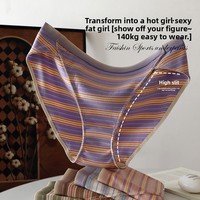 Culottes grande taille créatives style sportif dégradé à rayures sexy avec fente haute et entrejambe 100% coton sans couture pour femme