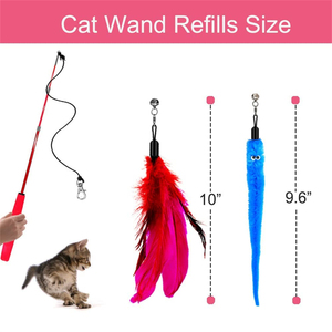 Retractable Pet Interactive Bell Feather Wand Toys Teaser Refills Cat Fishing Rod for Kitten - Product Image 3