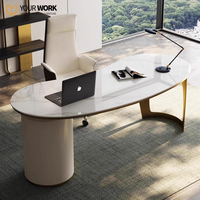 Luxe Moderne E1 MDF Rock Dalle Top Ordinateur Ensemble de bureau Table de bureau en noir blanc Home CEO Mobilier de bureau avec panneau Style Bois