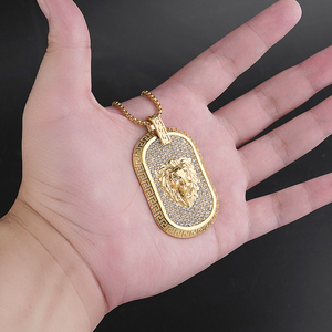 Waterproof Lion Head Pendant Marlary Fashion Necklace Design Stainless Steel Pave Zircon Diamond Lion Head Gold Pendant - Product Image 3