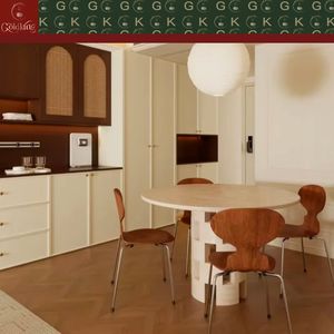 <span class=keywords><strong>Table</strong></span> à manger en travertin GOLDKING, pierre beige pour cuisine et salle à manger, design naturel poli sur mesure avec base géométrique - Product Image 6