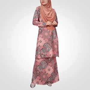SIPO Eid Modest Straight Baju Kurung Hot Selling Modern Floral Print <b>Muslimah</b> Perempuan <b>Dress</b> Charming Pink Kurung Pahang - Product Image 1