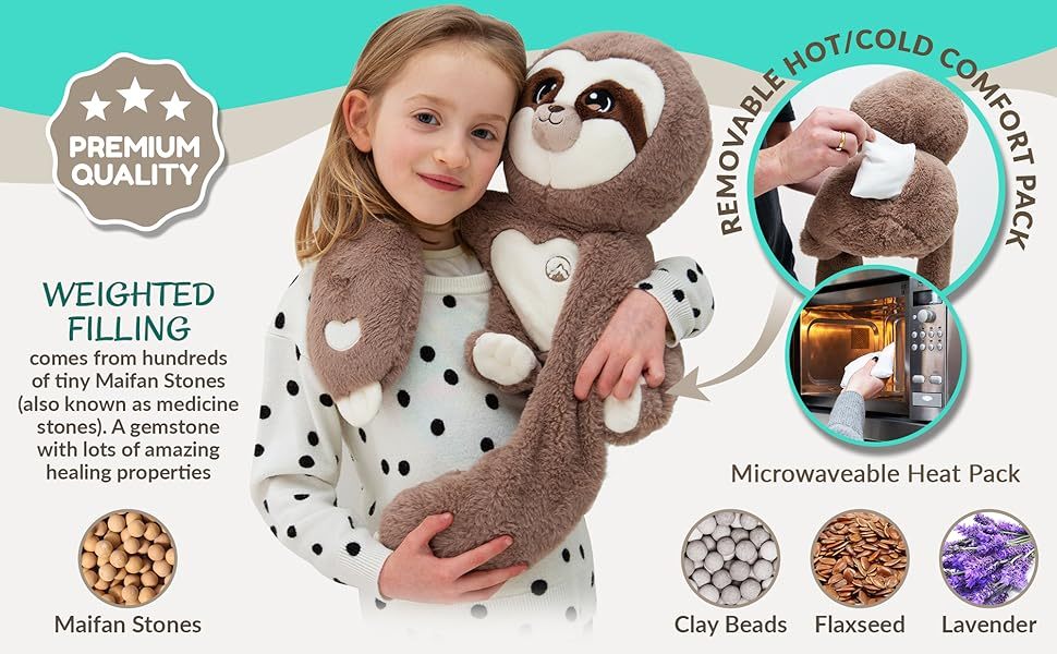 Paresseux En Peluche Lestée Kigi Huggle Healers – Peluche Sensorielle Calmante Avec Sachet Lavande Chauffant, Pour Enfants Et Adultes