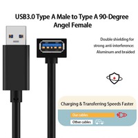 Kabel Ekstensi USB 3.0 90 Derajat, Konektor Jantan ke Betina, Berbahan Logam Kepang, Sudut Kanan, Kabel Data, Panjang Sesuai Pesanan