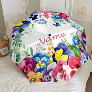 1 Pieza, Sin Pedido Mínimo, Paraguas Plegable Personalizado con Nombre de Flor de Pansy, Regalo Floral Personalizado, Paraguas con Impresión UV Personalizada - Product Image 1