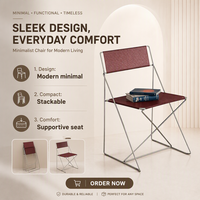 Chaises de salle à manger de style Bauhaus-industriel vintage en acier inoxydable empilables pour les petites maisons, le salon, le balcon, les restaurants