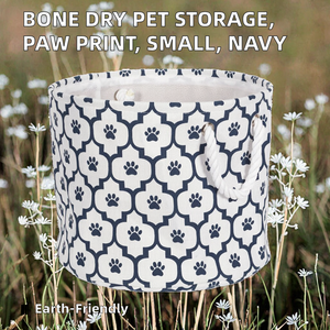 Panier de rangement pliable pour animaux de compagnie, écologique, avec motif de patte en treillis, grand, rond, blanc/bleu marine - Product Image 2