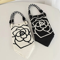 Tas Tangan Camellia Fashion Korea Tas Jinjing Rajutan Bunga Tas Ember Tahan Lama Tas Belanja Penyimpanan Kasual Bolso De Disenador