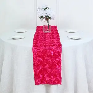 럭셔리 우아한 크리스마스 장미 새틴 꽃 테이블 러너 야외 웨딩 테이블 장식