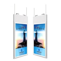 Layar LCD Digital Signage Gantung Plafon Dua Sisi 55 Inci OEM, Tahan Sinar Matahari, Kecerahan Tinggi untuk Iklan Toko