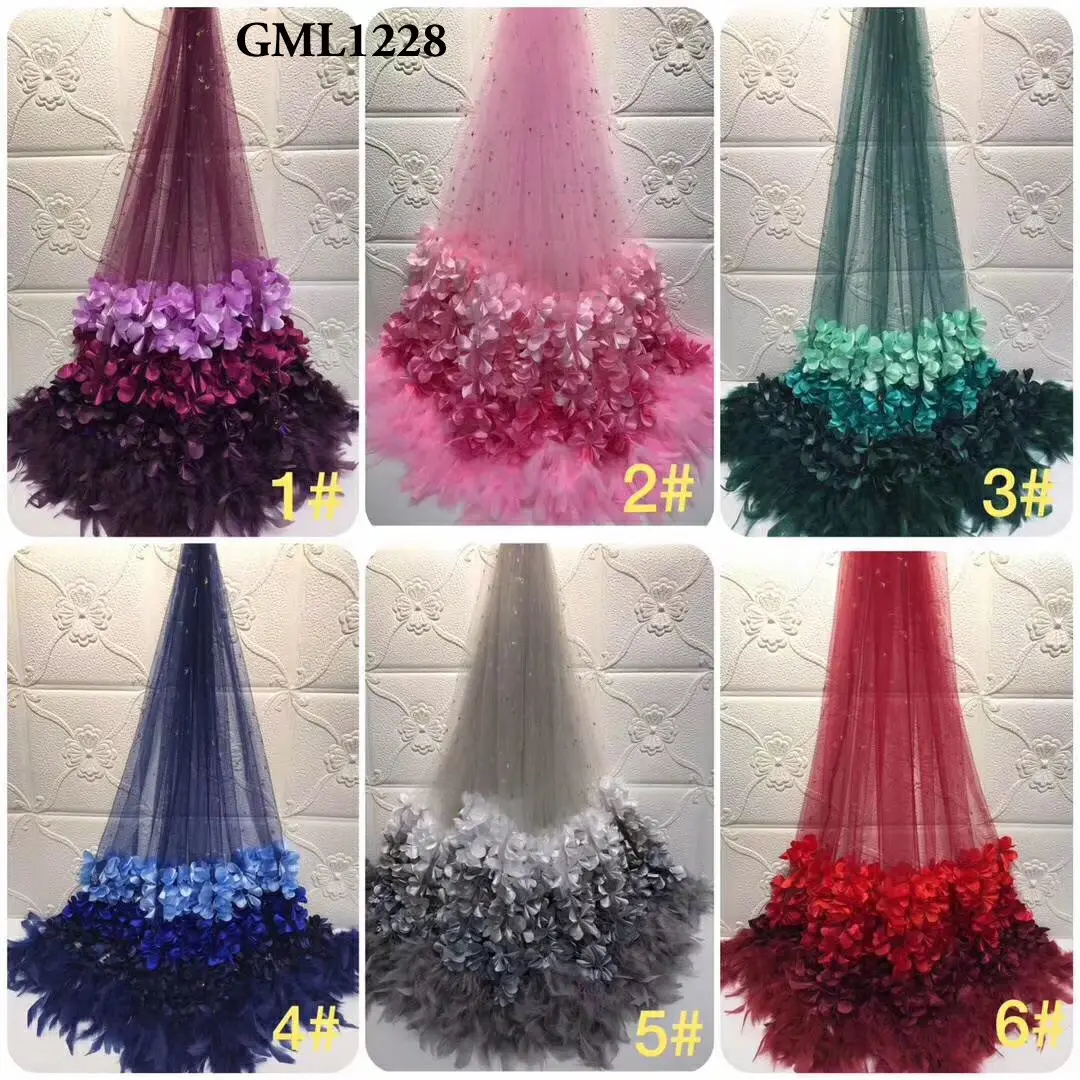 Dernière dentelle humaine/plumes vertes styles dentelle/inmyshop 3d dentelle tissu 2019 perles tissu de dentelle de mariée