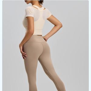 Women Mesh 2 In 1 Short Sleeve Yoga Crop Top with Built In Bra <b>Pads</b> Breathable Gym Workout Top <b>Running</b> Sports Fitness Shirt - Product Image 5