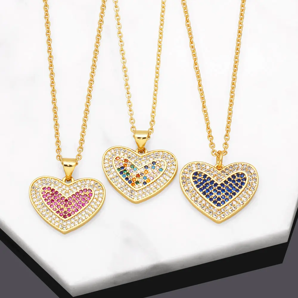 KITI Low MOQ 18k Gold Women Necklace Jewelry colorful Zircon Heart Pendant Necklace for mama