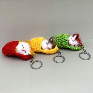 Lindo Llavero de Gato Dormido con Pantuflas, Mini Gatitos, Gato de Peluche Tejido, Colgante para Bolso, Llavero para Coche, Regalos de Animales - Product Image 2