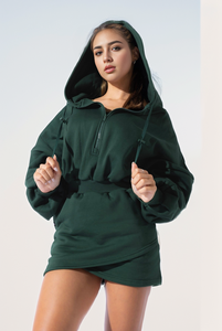เสื้อแขนยาวมีฮู้ดสำหรับผู้หญิงสีเดียวกันมีซิปสีเขียวเข้มลำลองใหม่ฤดูใบไม้ร่วงและฤดูห<span class=keywords><strong>น</strong></span>าว - Product Image 4