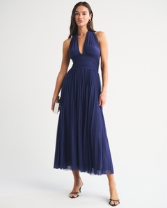 Vestido Largo Plisado con Cuello Halter para Mujer, Vestido Formal con Cintura Fruncida y Escote Profundo en V - Product Image 3