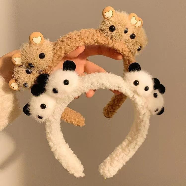Internet Celebrant Cute Panda Hair Band Bear Plush Face Wash All-Match Furry Headdress Customizable Headband
