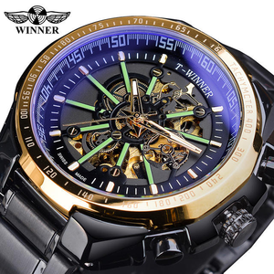 Winner <span class=keywords><strong>2022</strong></span>, nuevos relojes para <span class=keywords><strong>hombre</strong></span>, cristal con luz azul, reloj deportivo automático resistente al agua de acero inoxidable dorado a la moda, reloj luminoso - Product Image 1