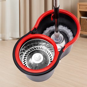 Juego de Trapeador de Microfibra Reutilizable de 360 Grados con Cubo Giratorio de Acero Inoxidable para Limpieza en Seco y Húmedo de Pisos Planos y Baños - Product Image 1