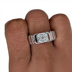 0.35Ct Cut <b>Mens</b> 4 <b>Stone</b> Lab Grown Diamond 14K White Gold Square Cluster Wedding Band Anniversary Engagement <b>Ring</b> - Product Image 4