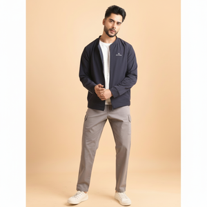 Chaqueta Bomber de lana azul marino Premium para hombre de talla grande, máxima comodidad y elegancia atemporal para mejorar el estilo - Product Image 1